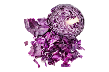 Chopped red cabbage isolated on transparent background