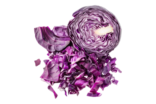 Chopped red cabbage isolated on transparent background
