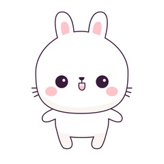 Chibi bunny rabbit icon. Round face. Cute cartoon kawaii funny baby animal character. Happy Valentines day. Love card. Sticker print silhouette. Flat design. White background. Vector illustration