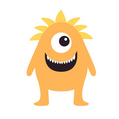 Happy Halloween. Cute orange monster standing. Monsters silhouette icon. One eye, smiling face, hair. Cartoon kawaii funny baby character. Childish style. Flat design. Isolated White background Vector