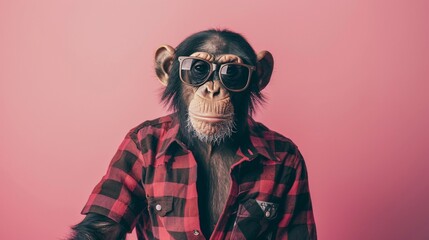 Fototapeta premium Chimpanzee wearing sunglasses and plaid shirt