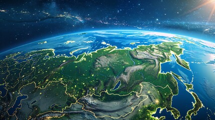 Earth from Space: Detailed Night View of Eastern Europe and Asia