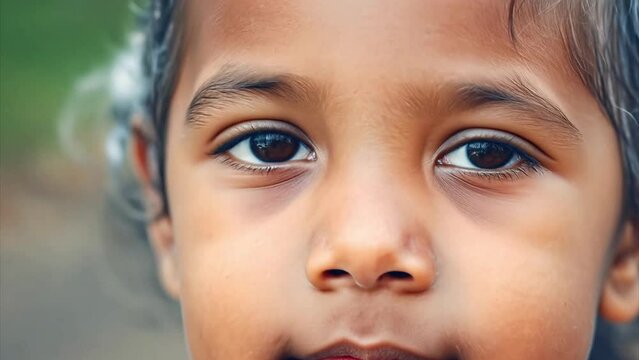 Female Indian child aging 50 years in a few seconds into an elderly smiling woman. 