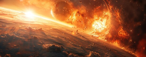 Craft a 3D rendering of a celestial event leaving ample room for text