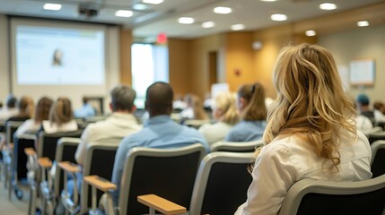An image of a medical seminar with a focus on hepatitis awareness and prevention, symbolizing World Hepatitis Day. The seminar room is filled with healthcare professionals and informative displays.
