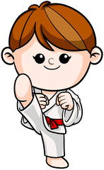 cute cartoon Taekwondo boy sport character illustration 