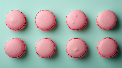 Obraz premium Strawberry macaroons on color background,parisian chic cafe dessert, sweet food and cake macaron for luxury confectionery brand,Pastry, bakery and branding concept.