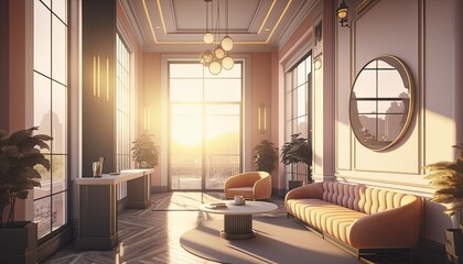 Hotel lobby, hall, reception interior.