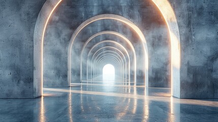 3D Render: Abstract Sci-Fi Art with Polished Concrete Tunnel