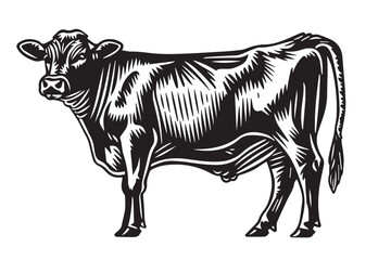 Fototapeta premium hand drawn Black and White Vector Illustration of Cow in Vintage Engraving Style
