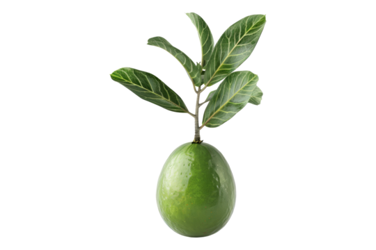 Feijoa fruit with leaves isolated on transparent background