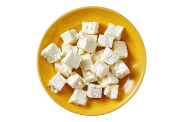 Fate cheese on yellow plate isolated on transparent background