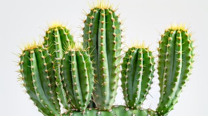 Cactus plants with golden thorns on white background,Green Opuntia cactus,Cactus flower in pot,hipster style,cacti,Summer creative concept,fashion style,Space for text.