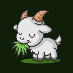 sticker of a sheep eating grass, cartoon style, Chibi Style.