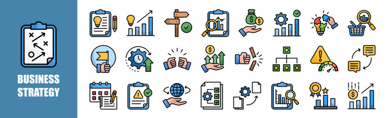 Business Strategy icon set for design elements, discussion, meeting, corporate, management, work