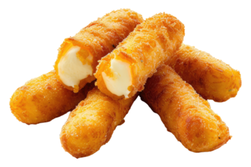 Fresh mozzarella sticks isolated on transparent background