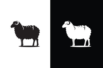 Modern lamb and sheep logo. Silhouette of sheep design illustration black and white background