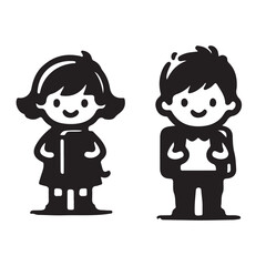Black Silhouette Set of Adorable Cartoon Children in School Uniforms - Vector Illustration of Boys and Girls with School Bags Cute and Charming Students in Various Poses