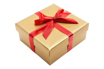 Obraz premium Golden gift box with red ribbon isolated on transparent background