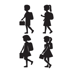 Vector clipart Children group set black silhouette on an isolated white background, Black color Illustration.