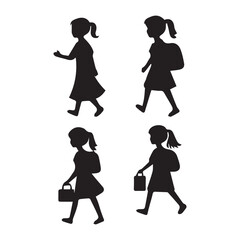 Vector clipart Children group set black silhouette on an isolated white background, Black color Illustration.