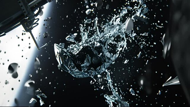 Dynamic splash encircles still object stark contrasts captivate