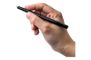 Hand holding pen isolated on transparent background
