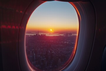 Fototapeta premium Der Ausblick von einem Flugzeugfenster auf eine große Stadt