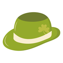 St. Patrick's Day Leprechaun Hat with Tree Leaves Clover Icon. Isolated on White Background. Vector Illustration.