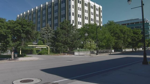 Gerald R. Ford Federal Building U.S. Courthouse in Grand Rapids, Michigan with video tilting up.