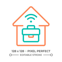 Telecommuting two color line icon. House and briefcase bicolor outline symbol. Remote work. Home office. Freelance concept. Duotone linear pictogram. Isolated illustration. Editable stroke