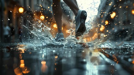 Dynamic Night Run: A Vivid Display of Speed and Power on a City Street