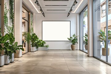 blank poster with lights  in shop. mock up, layout concept. space for your design.