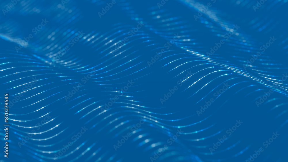 Poster sci-fi background. digital wave with many particles. big data visualization. template for festive pr