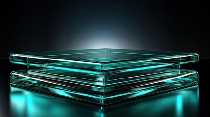 glass podium product stand or display with modern style, blur background and cinematic light