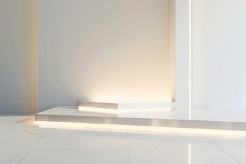 Fototapeta premium Modern minimalistic light white background with built-in lighting for product presentation
