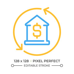 Mortgage two color line icon. Home purchase loan. Buying personal property. Purchasing real estate bicolor outline symbol. Duotone linear pictogram. Isolated illustration. Editable stroke