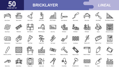 Bricklayer equipment icon set