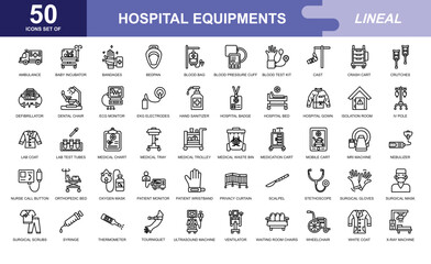 hospital equipments icon set