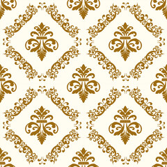 Classic Damask gold color Seamless
Pattern on a white background.