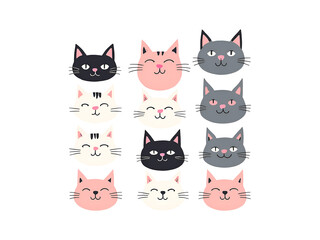 Fototapeta premium Funny Cats Clipart, Funny Cat Faces 