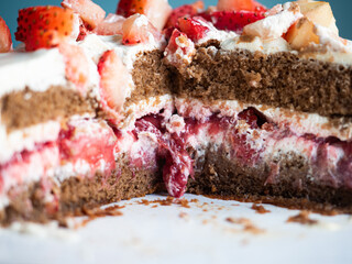 strawberry jam filling oozing out of strawberry shortcake