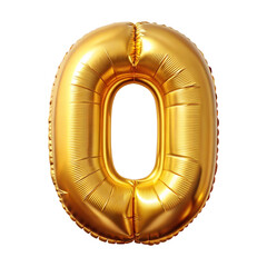Number zero font golden balloon isolated on transparent background