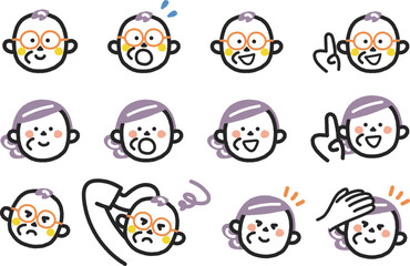 シニア世代の表情集　アイコンセットのストック素材
