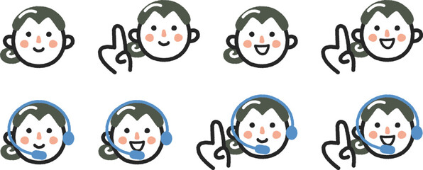 女性オペレーターの表情セットのストック素材

