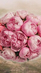 Bouquet of pink peonies and roses close up texture and natural background