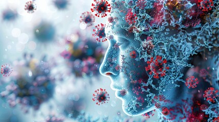 Fototapeta premium An educational 3D illustration showing how viruses spread from person to person, highlighting the importance of hygiene and prevention.