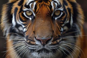 Obraz premium Captivating close-up of a regal Bengal tiger's face.