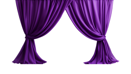 Purple silk curtain alone isolated on transparent background, cut out