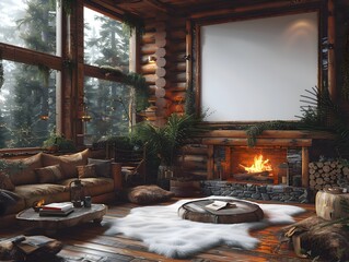Cozy Mountain Cabin Mockup With White Background Rustic Decor And Serene Wilderness Atmosphere